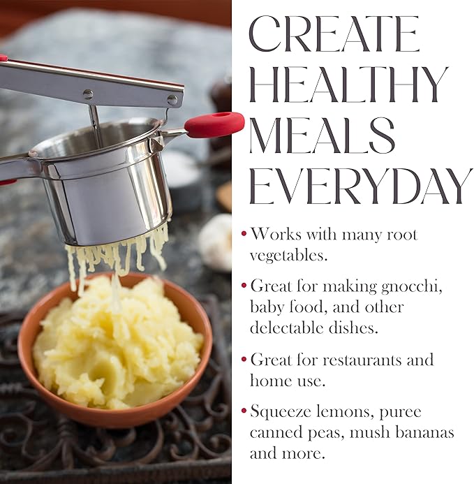 Bellemain 15 oz Large Potato Ricer | Heavy-Duty Stainless Steel Potato Ricer & Masher | Perfect for Mashed Potatoes | Kitchen Tool with 3 Interchangeable Discs