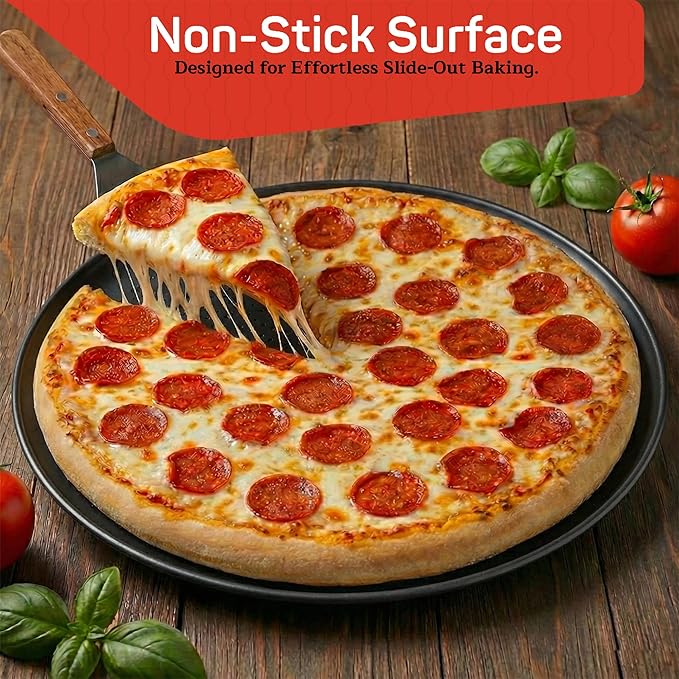 Emporio Kitchen Pizza Baking Pan - 15.75-Inch Round Perforated Carbon Steel Tray with Non-Stick Coating, Dishwasher Safe, Oven Safe (Up To 450° F), Airflow Design, PFOA, PFOS, PTFE Free, Gray