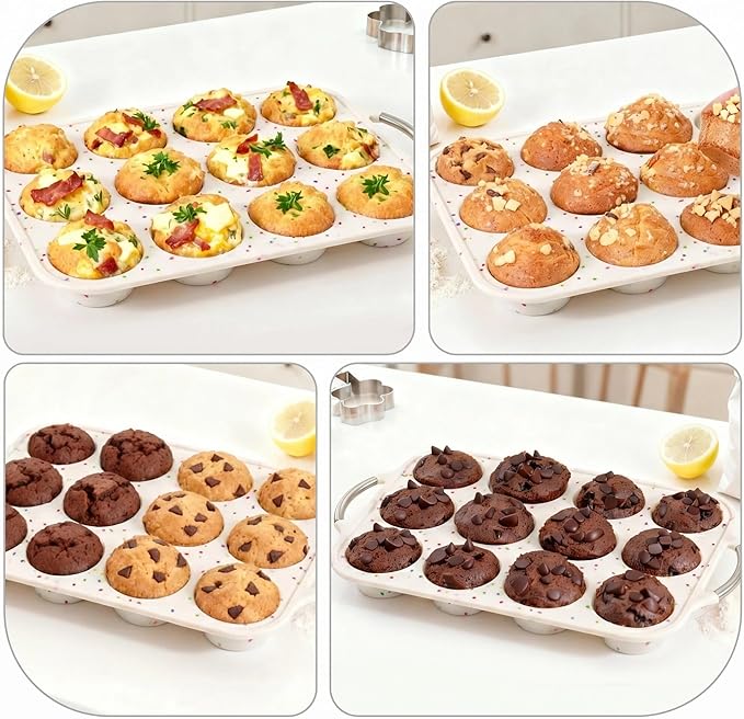 Silicone Muffin Pan for Baking: 12 Cup Muffin Pan with Metal Reinforced Frame, Regular Size Cupcake Egg Bites Molds for Baking, BPA Free Silicone Muffin Tray, Dishwasher Safe (1 Pack, White)