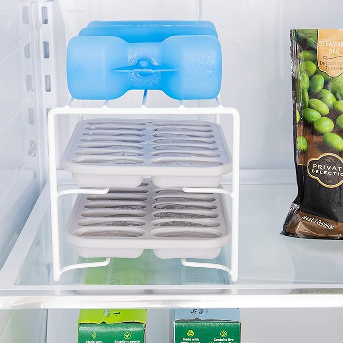 Better Houseware Ice Tray Organizer Shelf for Freezer, White Coated Steel Ice Cube Tray Rack, Stackable Freezer Shelf for Ice Tray Storage, Fridge Organizer for Space Saving