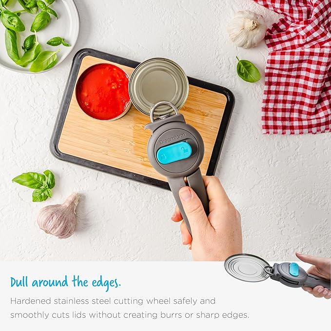 Dreamfarm Dopener 3-In-1 Ergonomic Can Opener Smoothes Can Edges for Safe Removal with Jar Lid Seal-Breaker & Can Ring Puller - Grey/Gray
