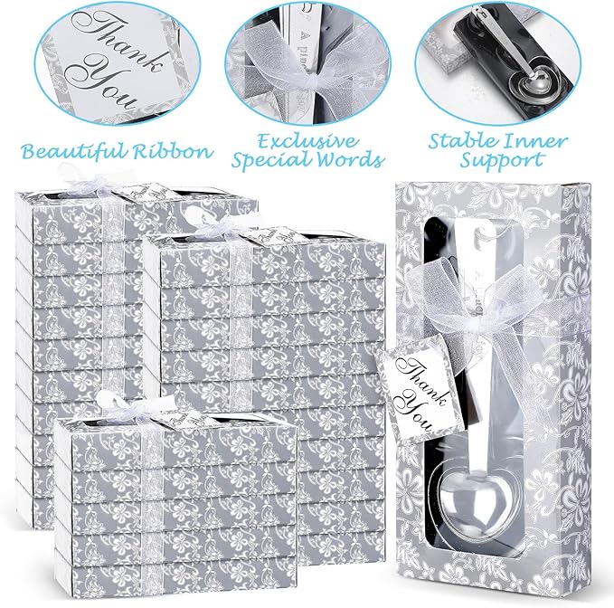 25 Set White Heart Shaped Measuring Spoons Stainless Steel Measure Tea Spoons Bridal Shower Wedding Gift Birthday Tea Party Souvenirs for Guests with Individual Package(Lovely)