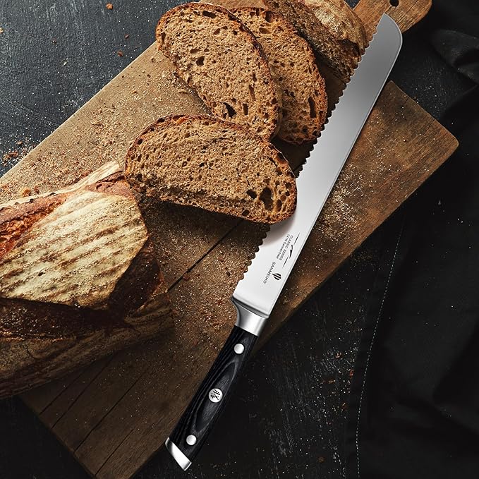 10" Bread Knife - Sourdough Slicing Knife Professional 5Cr15MoV Stainless Steel Serrated Knives, Ergonomic Wood Handle & Full Tang Design, Gift Box Included (Single-Edge