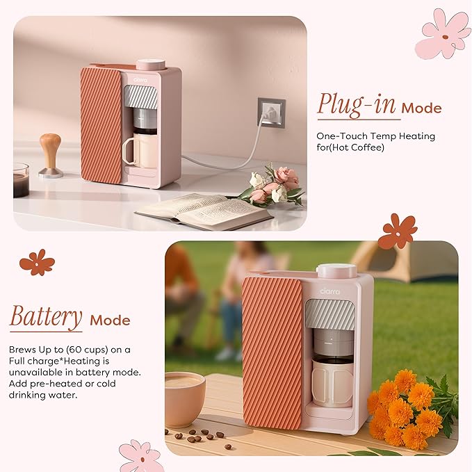 CIARRA Bloombox Compact Espresso Coffee Maker, 15 Bar Rich Flavor Brew Espresso Coffee Machine for Travel Camping RV Office Home, Easy to use, 6.1oz Stainless Steel Water Tank