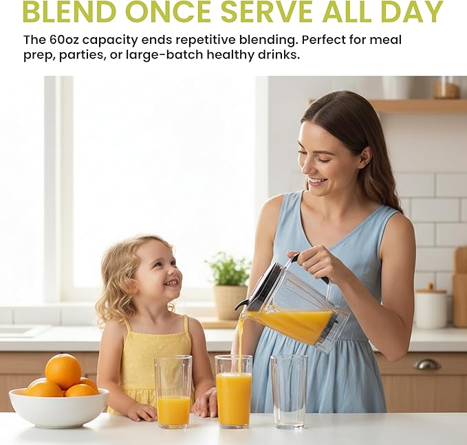 Simple Deluxe Smoothie Blender, 1200W Powerful Countertop Blenders for Kitchen, 60 oz Capacity Blender for Smoothies with BPA-Free Portable Cups, Ice Crushing, Juices, Shakes and Sauces, Silver