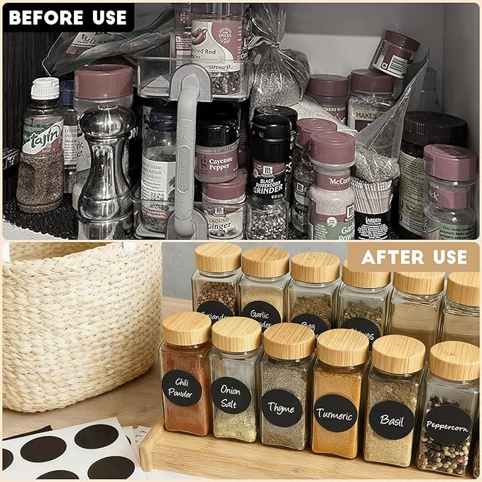 24Pcs Spice Jars with Label, 4oz Empty Square Seasoning Containers, Spice Jars with Shaker Lids, Small Spice Bottles for Salt, Herbs, Sugar, Pepper, Seasoning Jars for Spice Rack, Cabinet, or Drawer