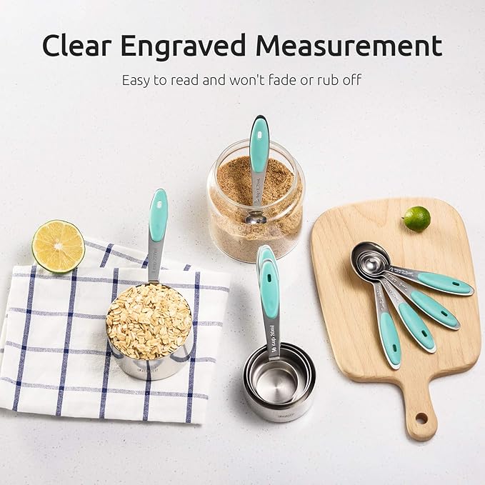U-Taste 18/8 Stainless Steel Measuring Cups and Spoons Set of 10 and 600ºF Heat Resistant 13.76" Long, 3.63" Wide Wok Spatula for Kitchen Stir Fry (Aqua Sky)