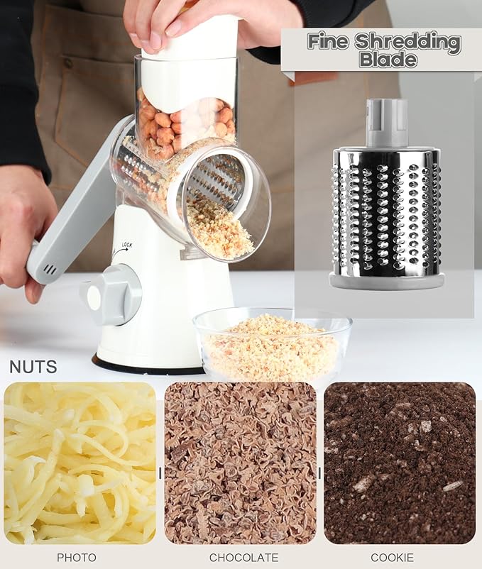 Ourokhome Rotary Cheese Grater Hand Crank, Kitchen Shredder Speed Mandolin Slicer, Zucchini Noodle Maker Spaghetti Spiralizer - 5 Blades Vegetable Slicer