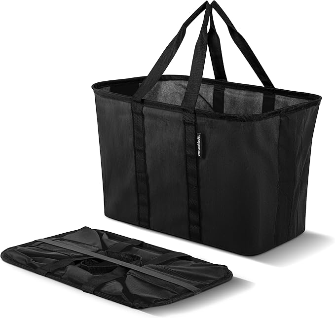 CleverMade EcoBasket 30L Collapsible Tote Basket 3 Pack – Reusable Grocery Tote That Stands Upright, Foldable Shopping Basket for Car Trunk Storage, Heavy Duty Utility Bag, 30 lb Capacity - Black