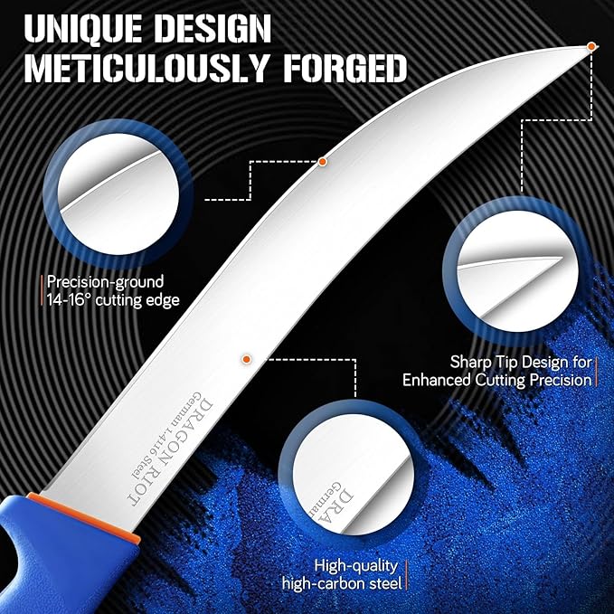 DRAGON RIOT Curved Butcher Breaking Knife,Super Sharp Carving Slicing Knife for BBQ,10 Inch Scimitar Blade for Meat Cutting,High Carbon Stainless Steel Cimeter Breaking Knives with Ergonomic Handle