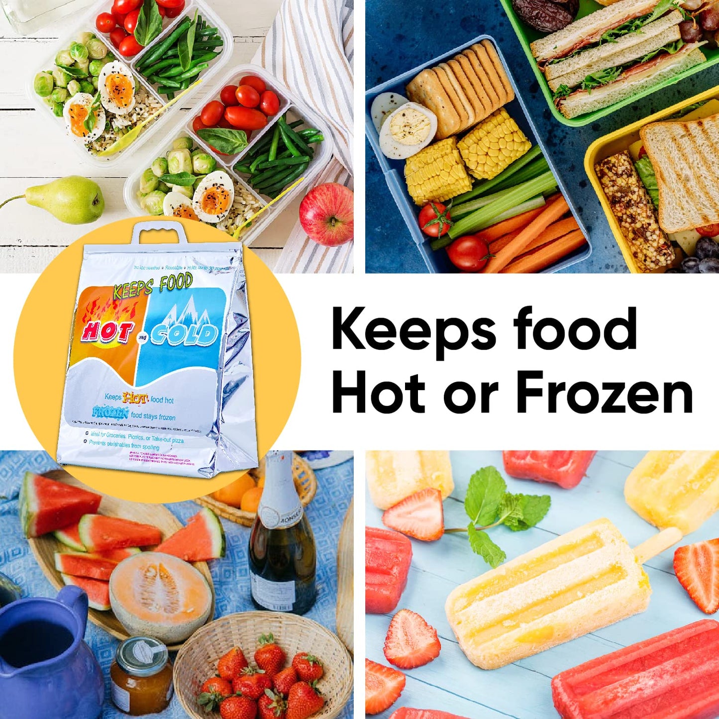 Superio Hot and Cold Insulated Bags for Food Delivery, Grocery Shopping Bags, Food Storage for Hot and Frozen Food for Travel, Disposable Cooler Bag, Reinforced Thermal Lunch Bag (6, 16"x19.25")