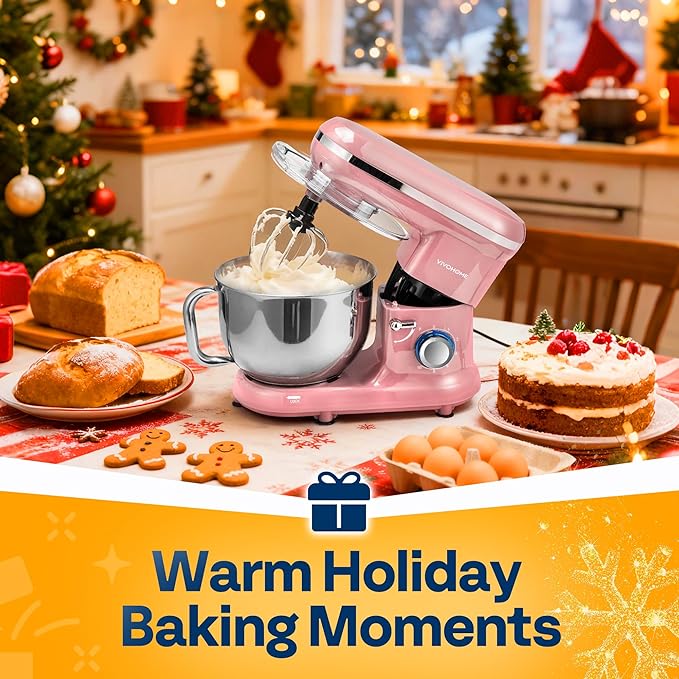 VIVOHOME Stand Mixer, 660W 10 Speed 6 Quart Tilt-Head Kitchen Electric Food Mixer with Beater, Dough Hook, Wire Whip and Egg Separator, Pink