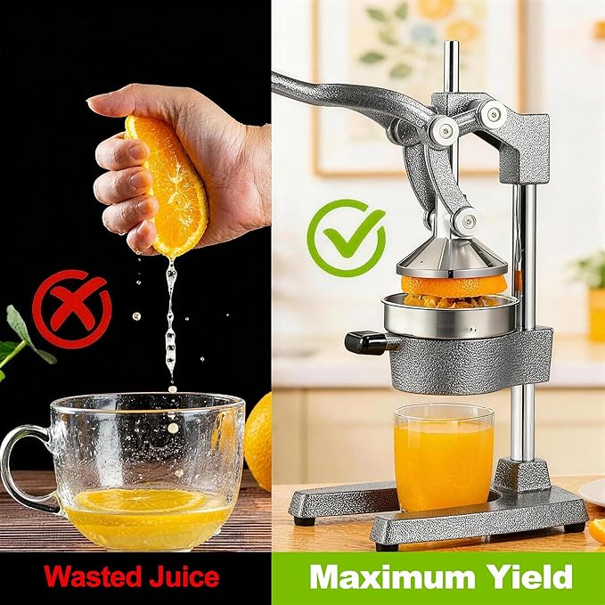 Cast Iron Citrus Juicer - 13.8LB Heavy Duty Manual Orange Press, 304 Stainless Steel Cup & Strainer, Professional Lemon Grapefruit Pomegranate Squeezer for Home Bar Kitchen, Grey