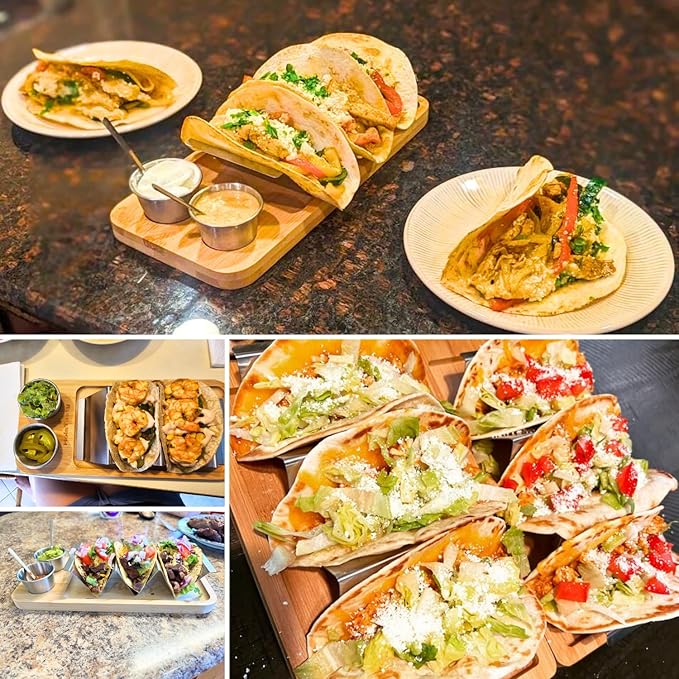 HolaTasty Taco Holder Kit - 2 Pack (Value Pack), 3-in-1 Taco Set of 2-6 slots for Tacos, Black Taco Presentation Rack Plate for Taco Tuesday Bar Party, Gifts for Taco Lover Vegetarian Cinco de Mayo