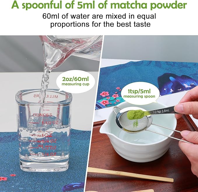 Matcha Whisk Set,11Pcs Matcha Set,Matcha Kit,Whisk Made from 100% Natural Bamboo, 11-component set for all your matcha-making needs,Contains stainless steel spoon, measuring cup(white)