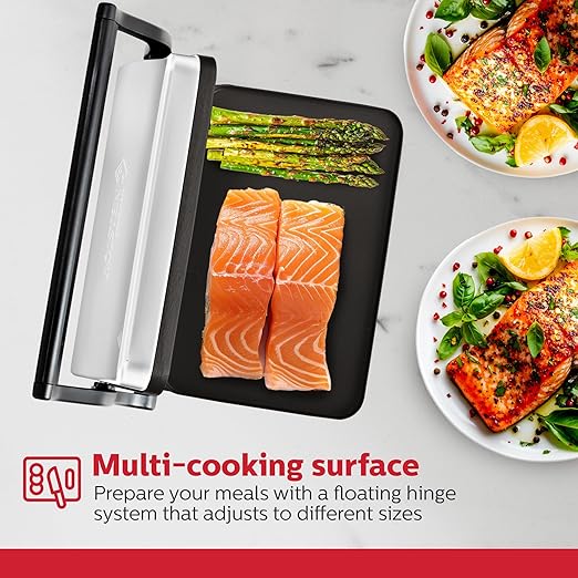 Holstein Housewares Electric Griddle for Toasting Sandwiches, Various Snacks - Black/Stainless Steel (260 x 170mm)