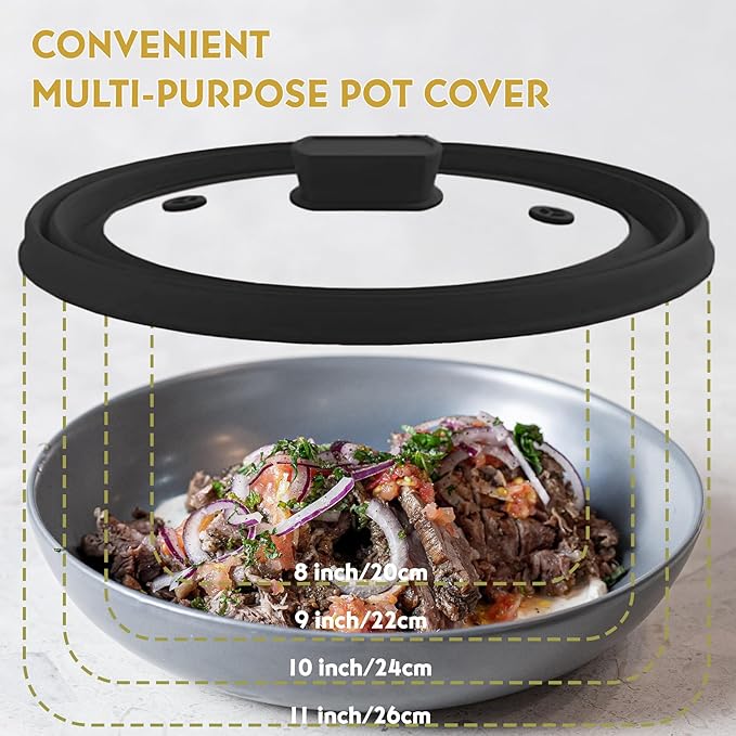 Collapsible Microwave Splatter Cover, Glass Silicone Foldable Microwave Lid for Food, 10.8 Inch Grease Splatter Guard for Pots, Pans & Bowls, Black