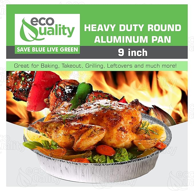 EcoQuality (200 Pack - 9 Inch Disposable Round Aluminum Foil Take-Out Pans - Disposable Tin Containers, Perfect for Baking, Cooking, Catering, Parties, Restaurants (No Lids)