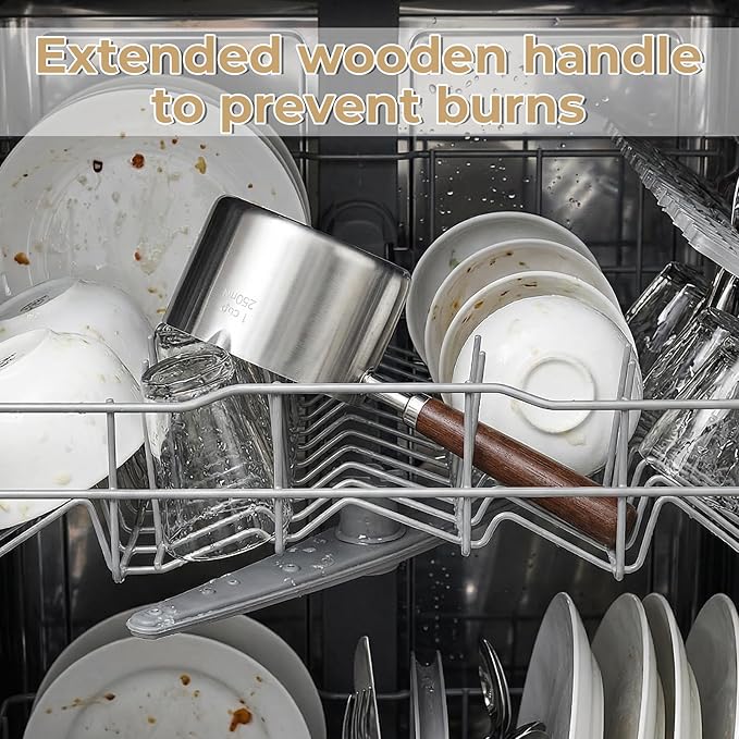 Mini Butter Warmer Stainless Steel Mini Pot 8.5 oz (250 ml) Minis Sauce Pan Cooking Pot Coffee Milk Warmer with Dual Spouts and Wooden Handle for Chocolate Butter Melting