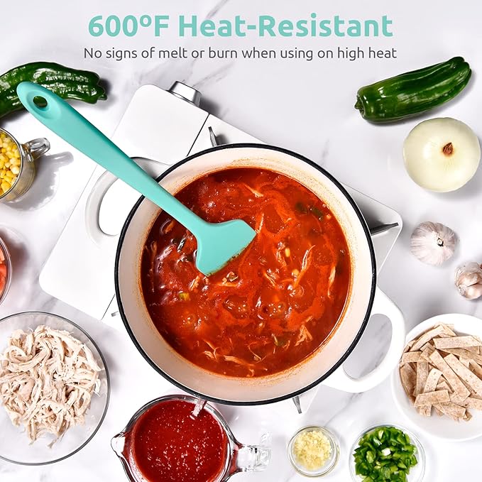 U-Taste 600ºF Heat Resistant Food Grade Extra Long Silicone Spatula 1 Piece, and 20inx16in Large Silicone Pastry Mat Food-Grade Non-Stick Dough Rolling Mat (Aqua Sky)