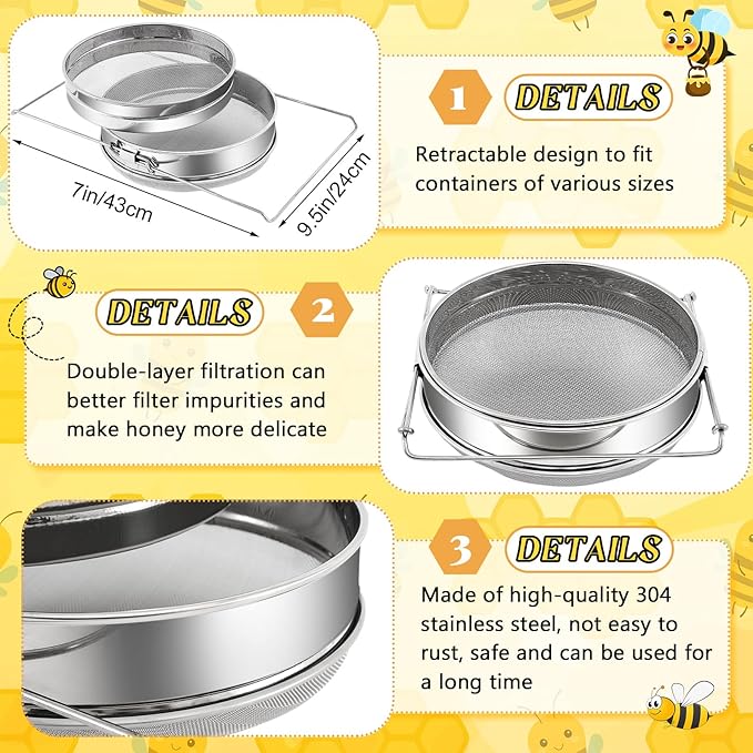 Threehoney 5 Gallon Honey Bucket with Spigot and Stainless Steel Filters Set Honey Extractor Equipment Food-Grade Bucket with Spigot for Bee Keeping Supplies Extracting Storage(White, 5 Gallon)