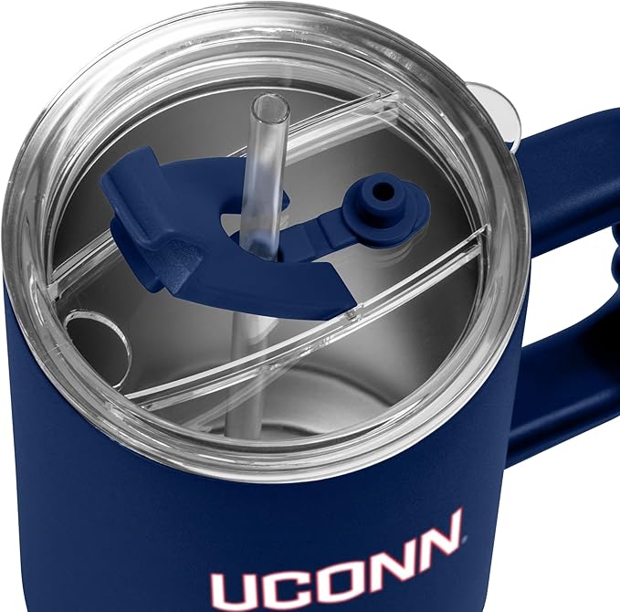 Logo Brands NCAA 40 oz Tumbler with Handle -Stainless Steel Insulated Travel Tumbler with Straw Lid – Powder Coated, Leak-Resistant, Keeps Drinks Hot/Cold – Great for Tailgating, or Everyday Use