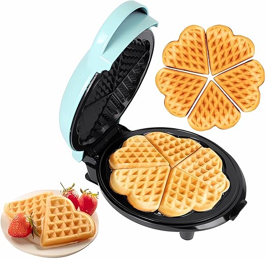 Waffle Maker 7“ Non-Stick Waffler Iron Stuffler Stuffed Wafflera 700W Adjustable Browning Control, Electric Baker Makes Thick, Fluffy Waffles, Kitchen Essential for Breakfast, Azure