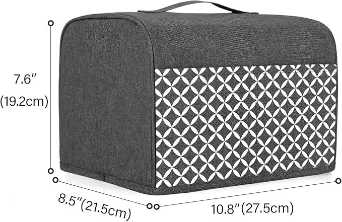 Yarwo 2 Slice Toaster Cover with Pockets and Top Handle, Nylon Toaster Cover Fits for Most Standard 2 slice Toasters, Gray with Grid