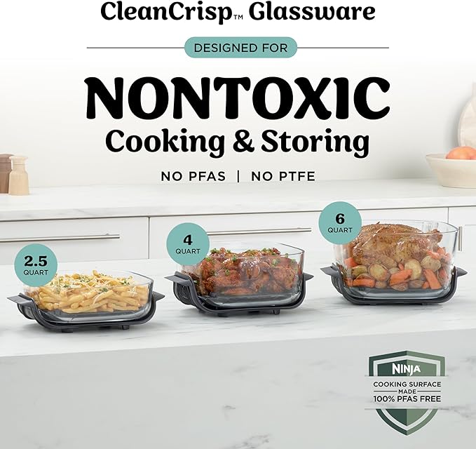 Ninja Crispi Pro 6-in-1 Glass Air Fryer | 450°F, Nontoxic, 6qt & 2.5qt Containers & Lids | Microwave, Freezer, Dishwasher Safe | Max Crisp, Air Fry, Bake, Roast, Recrisp, Dehydrate |Cyberspace AS101CY