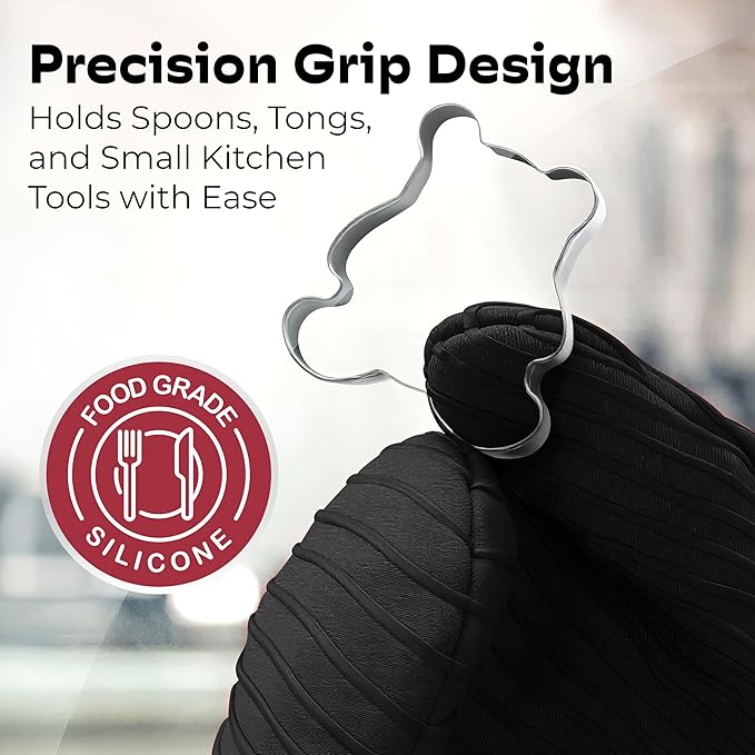 Big Red House - Silicone Mini Oven Mitts - Black Set of 2 - Heat Resistant to 536 F / 280 C Kitchen Gloves Professional Grade Pot Holders for Cooking Baking