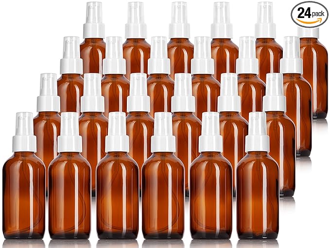 JUVITUS 4 oz / 120 ml Amber Glass Boston Round Bottle with White Treatment Pump (24 pack)