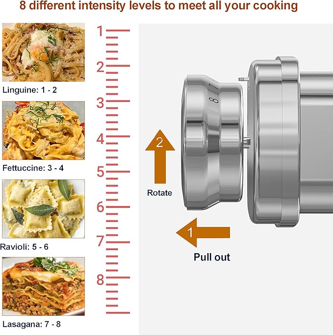 Pasta Maker Attachment for KitchenAid Stand Mixer – Stainless Steel Pasta Roller, Fettuccine & Linguine Rollers, Adjustable Thickness for Fresh Homemade Pasta