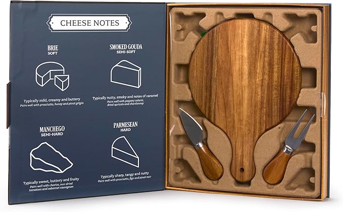 Hammer + Axe Premium Serving Bundle - Rotating Bamboo Charcuterie Serving Tray with Food Labels & 3 Cheese Tools| Acacia Wood Cheese Board with Knife & Fork| Dinner Party & Housewarming Gift Set