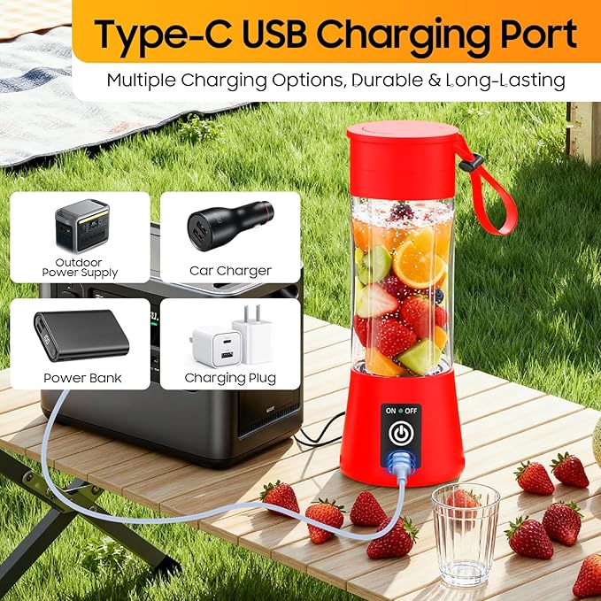 Portable Blender for Smoothies & Shakes - Cordless Personal Size Blender with 6 Blades, 380Ml Juice Cup, Lightweight & Rechargeable, Freshly Squeezed for Picnic/Sports/Office, Mother's Day