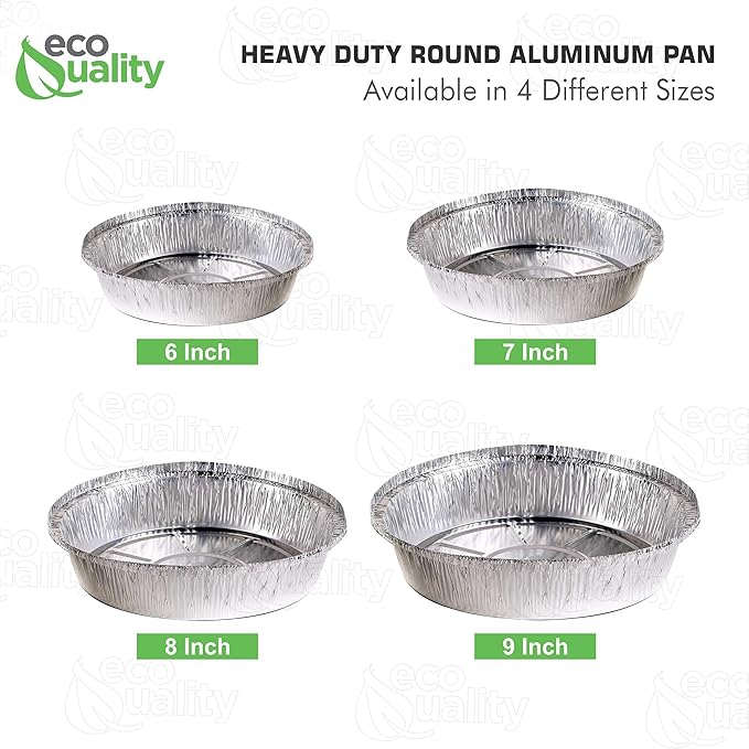 EcoQuality 7" Round Aluminum Foil Pans - Disposable Containers with Foldable Walls for Pie Baking, Cooking, Serving, Reheating, and Storing - Freezer and Oven Safe Tart Pan 500 Pack