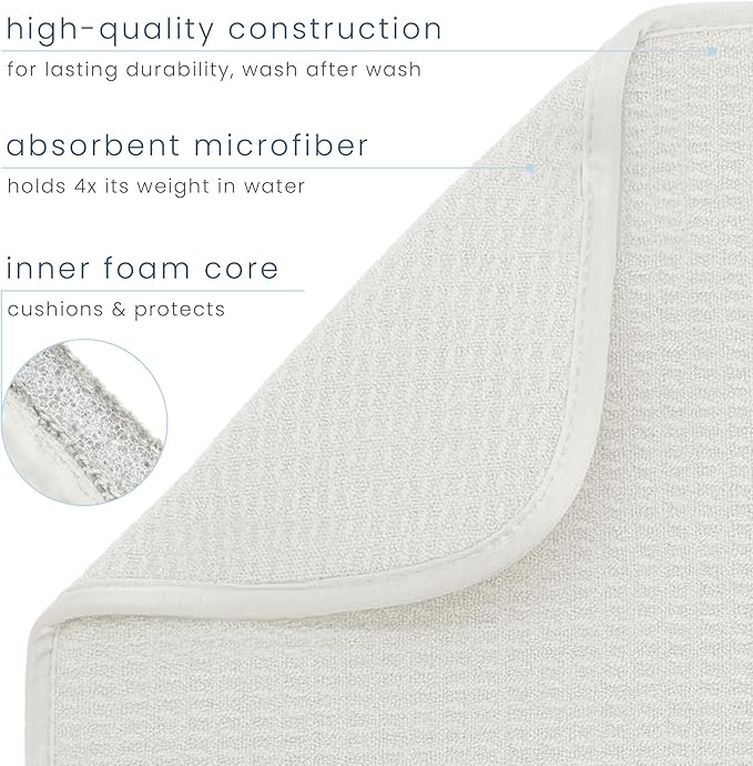 S&T INC. Dish Drying Mat 18" x 30" Cream and Dish Soap Dispenser White and Bamboo Bundle