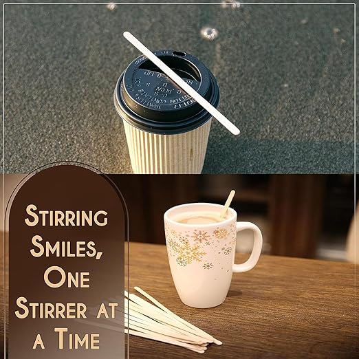 Perfect Stix Premium Wooden Coffee Stirrer Sticks, Thick Birch Wood 200 Count, 5.5" Inches. Eco-Friendly Wooden Stirrers (5.5Inches / 200PC)
