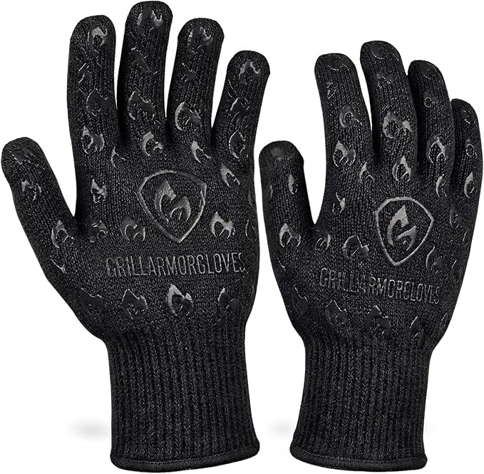 Grill Armor Oven Gloves with Fingers – Extra Long Cuff, 932°F Heat, Fire & Cut Resistant Mitts for BBQ, Grill, Cooking, Grilling, Baking & Smoker