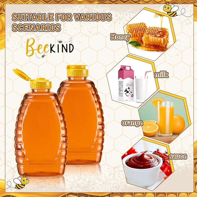 Layhit 20 Pieces 32 oz Plastic Honey Jars Clear Plastic Honey Bottles with Lids Container Dispenser with Flip Lid Empty Squeeze Bottle for Easy Storing and Dispensing(Classic)