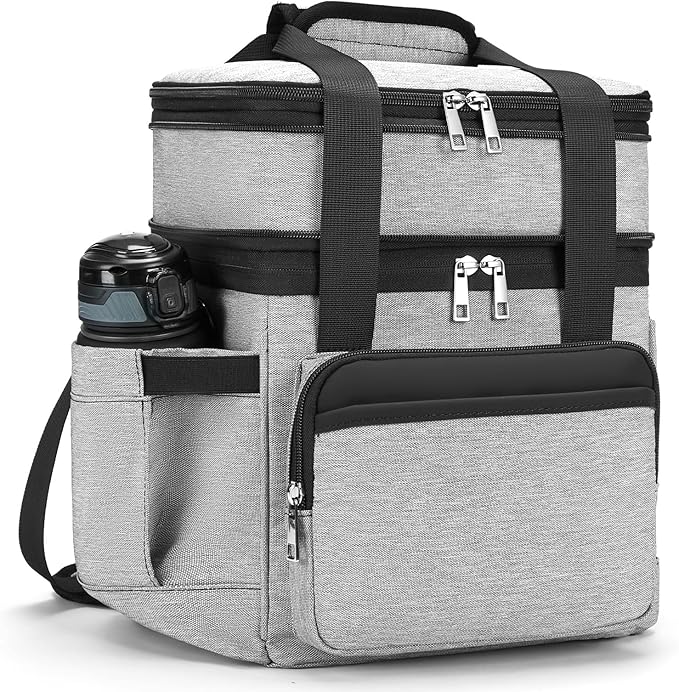 holuxer Insulated Lunch Bag & Lunch Box for Men - Double Deck Reusable Lunch Bag for Women Tote Cooler Bag Leakproof Soft Expandable - Large Lunchbox for Work/Adult/Picnic/Outdoor (Gray，15L)