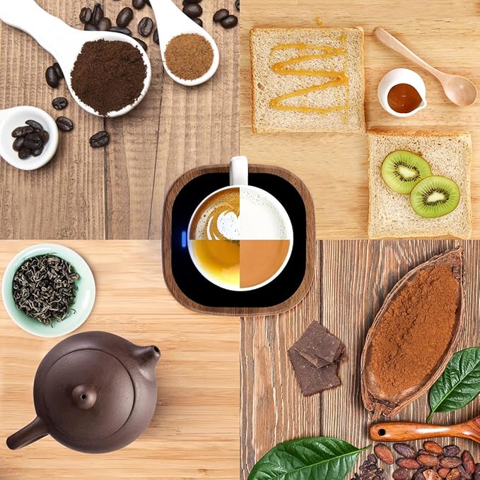 Coffee Mug Warmer for Desk - Wooden Auto Shut Off Drink Warmer for Milk Tea Water Cocoa - Smart Beverage Heating Candle Wax Plate