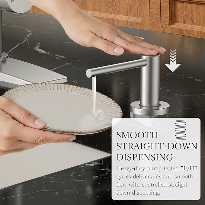 FORIOUS Soap Dispenser for Kitchen Sink, Stainless Steel Liquid Dish Soap Dispenser Pump with Top Refill 17oz Soap Bottle, Brushed Nickel Built in Sink Lotion Dispenser for Kitchen Countertop
