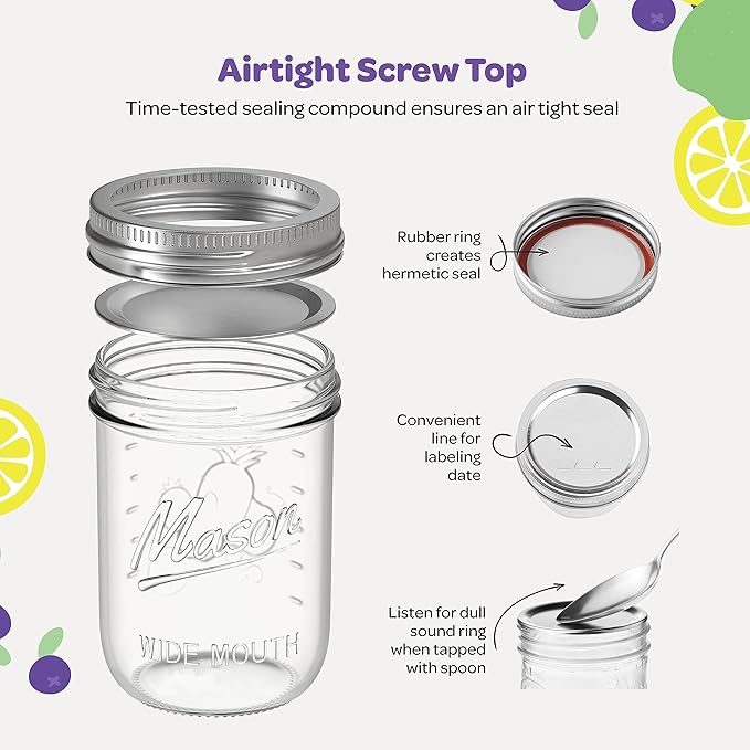 SEWANTA Wide Mouth Mason Jars 16 oz [10 Pack] With mason jar lids and Bands, mason jars 16 oz - For Canning, Fermenting, Pickling - Jar Décor - Microwave/Dishwasher Safe.