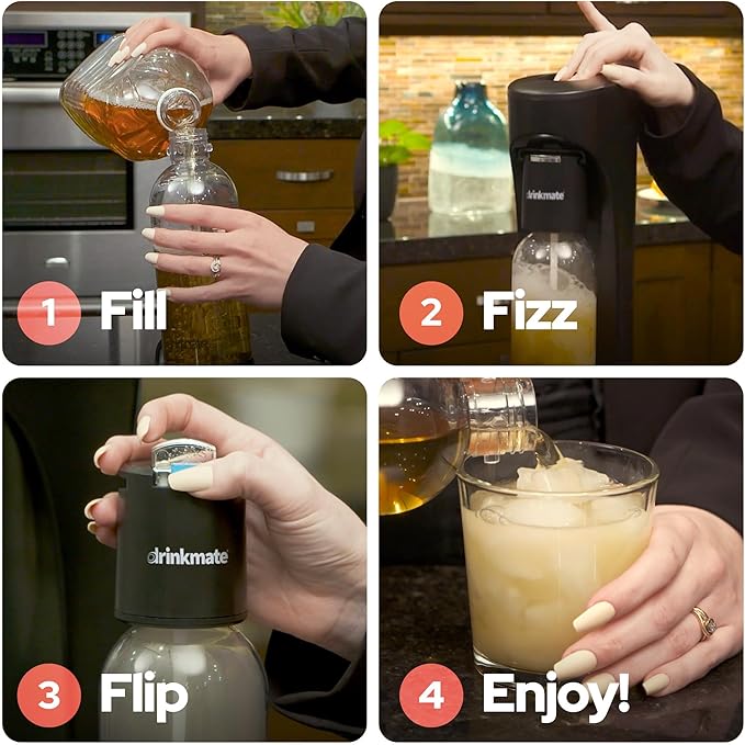 Drinkmate OmniFizz Sparkling Water Maker & Soda Streaming Machine | Carbonates Any Drink | STARTER KIT | Includes One 60L CO2 Cartridge + One BPA-Free Bottle (Classic White)