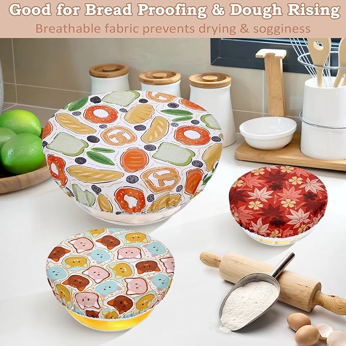 5-Size Reusable Beeswax Bowl Covers for Bread Proofing, Cotton Cloth Flexible Beeswax Wraps for Food Storage(Maple Leaves)