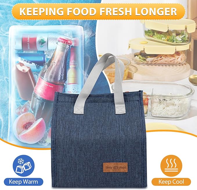 VZZNN 12 Pack Lunch Bags Bulk,Insulated Reusable Lunch Bags with Aluminum for Women Men,Leakproof Tote Large Lunch Box for Office,Work,Beach or Travel,Black