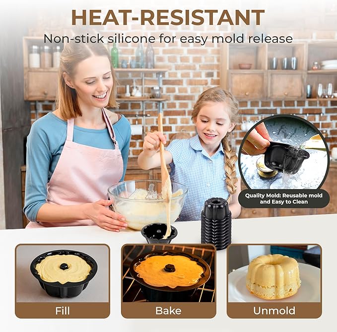 O’Creme Mini Flan Molds Pan – Reusable Bakeable Plastic Flanera/Molde Para Gelatina & Chocoflan – Non-Stick Silicone Baking Cups For Baking and Much More - 50 QTY Pack