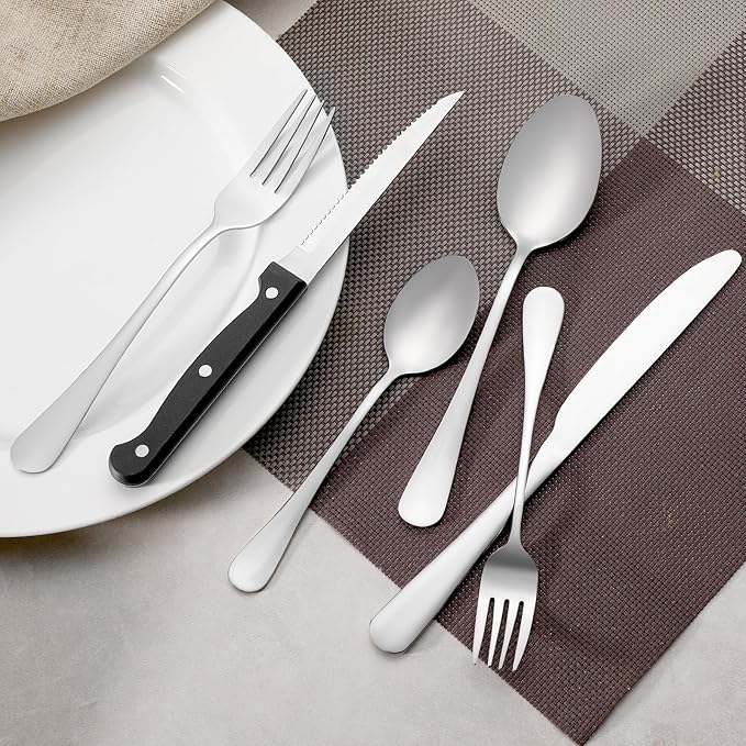 36 Pcs Forks and Spoons Silverware Set, Food Grade Stainless Steel Flatware Cutlery Set for Home, Kitchen and Restaurant, 18 Dinner Fork(8") and 18 Teaspoon(6.7"), Mirror Polished, Dishwasher Safe