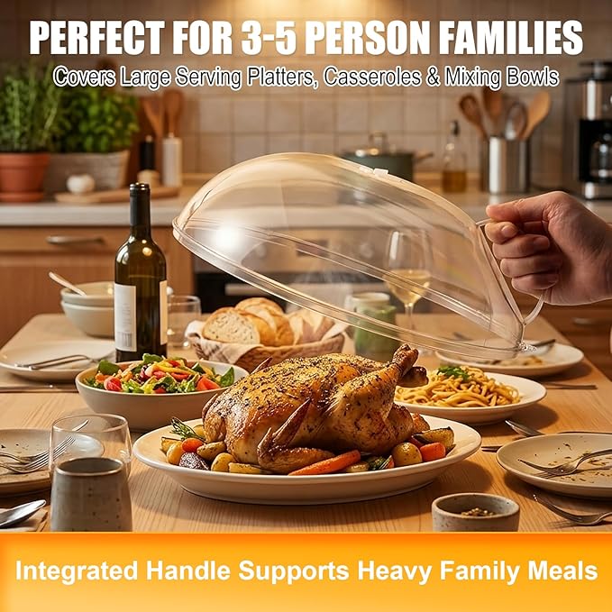 WENWELL Microwave Splatter Cover for Food 12",Large Clear Microwave Splash Guard Cooker lid with Handle,Dish bowl Plate Serving Cover Home Kitchen Essential,BPA-Free,Saft Plastic