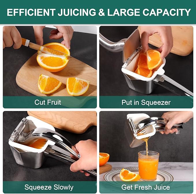 Manual Citrus Juicer Press - Heavy Duty Stainless Steel Lemon/Orange Squeezer, Non-Slip Ergonomic Handheld Fruit Press, Rustproof & Dishwasher Safe Juice Extractor for Citrus, Exprimidor de Limones